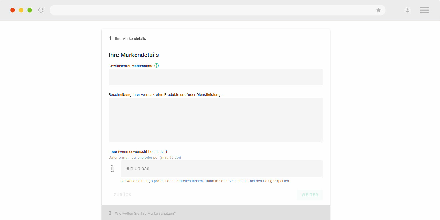 Markenanmeldung per Antragsformular